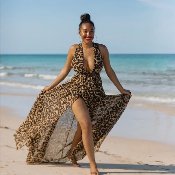 fitted lace wedding dress A Day in Nice Maxi Dress Leopard main image 0